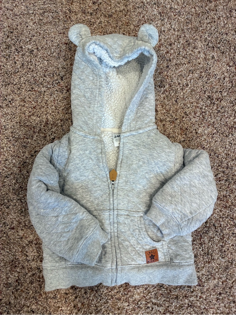 Gray Sherpa-Lined Zip Up Hoodie with Bear Ears 🐻
